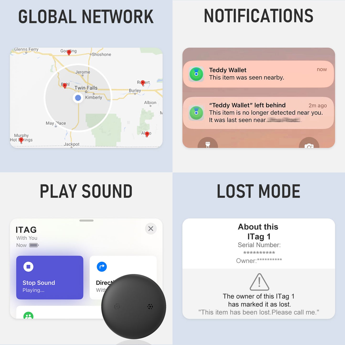 Smart Tag Bluetooth Luggage Tracker, IP68 Waterproof Air Tracker Works with Find My (iOS Only), Finder Locator for Keys, Luggage, Backpack, Wallet (4 Pack)