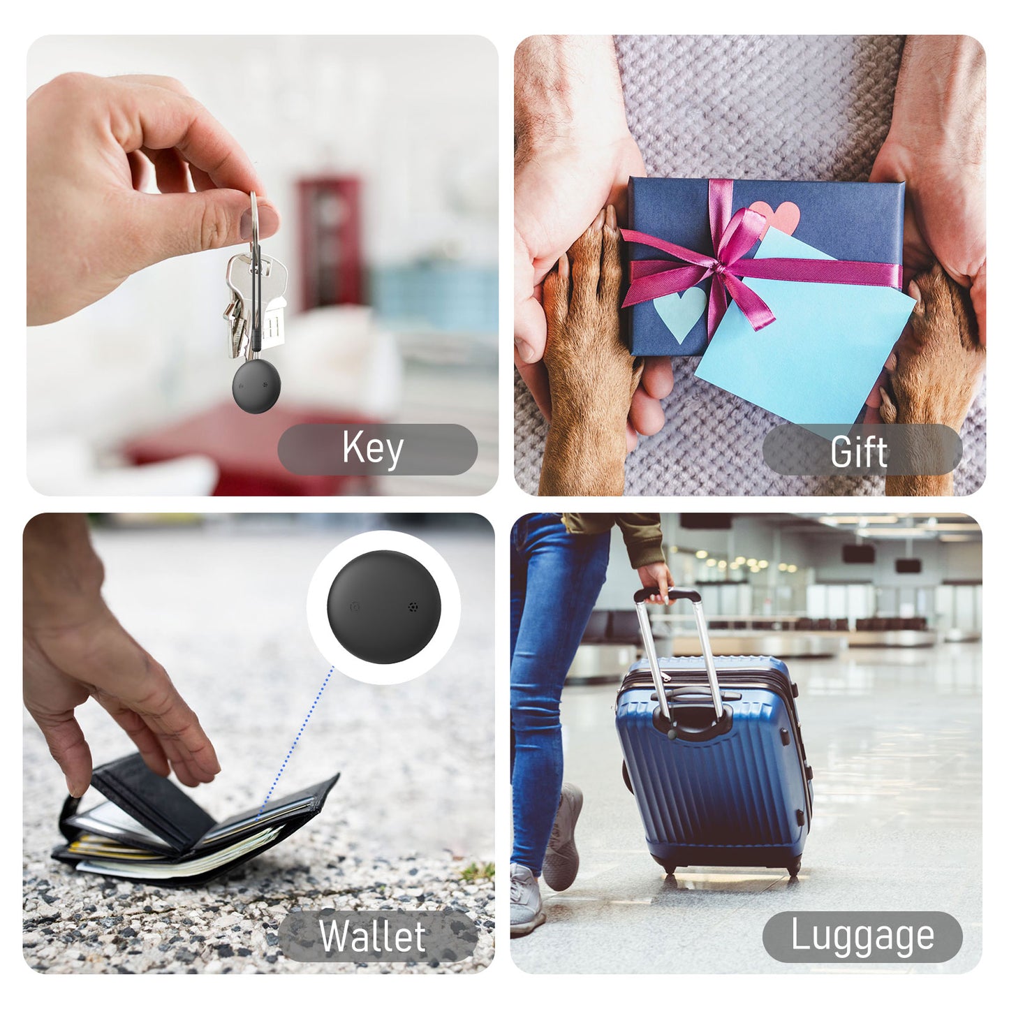 Smart Tag Bluetooth Luggage Tracker, IP68 Waterproof Air Tracker Works with Find My (iOS Only), Finder Locator for Keys, Luggage, Backpack, Wallet (4 Pack)
