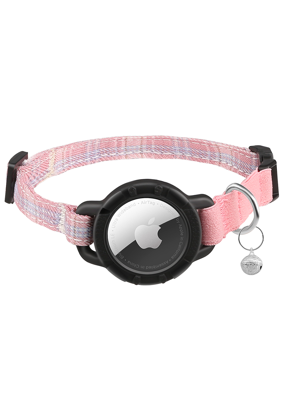 Plaid AirTag Cat Collar with QR Code Tag