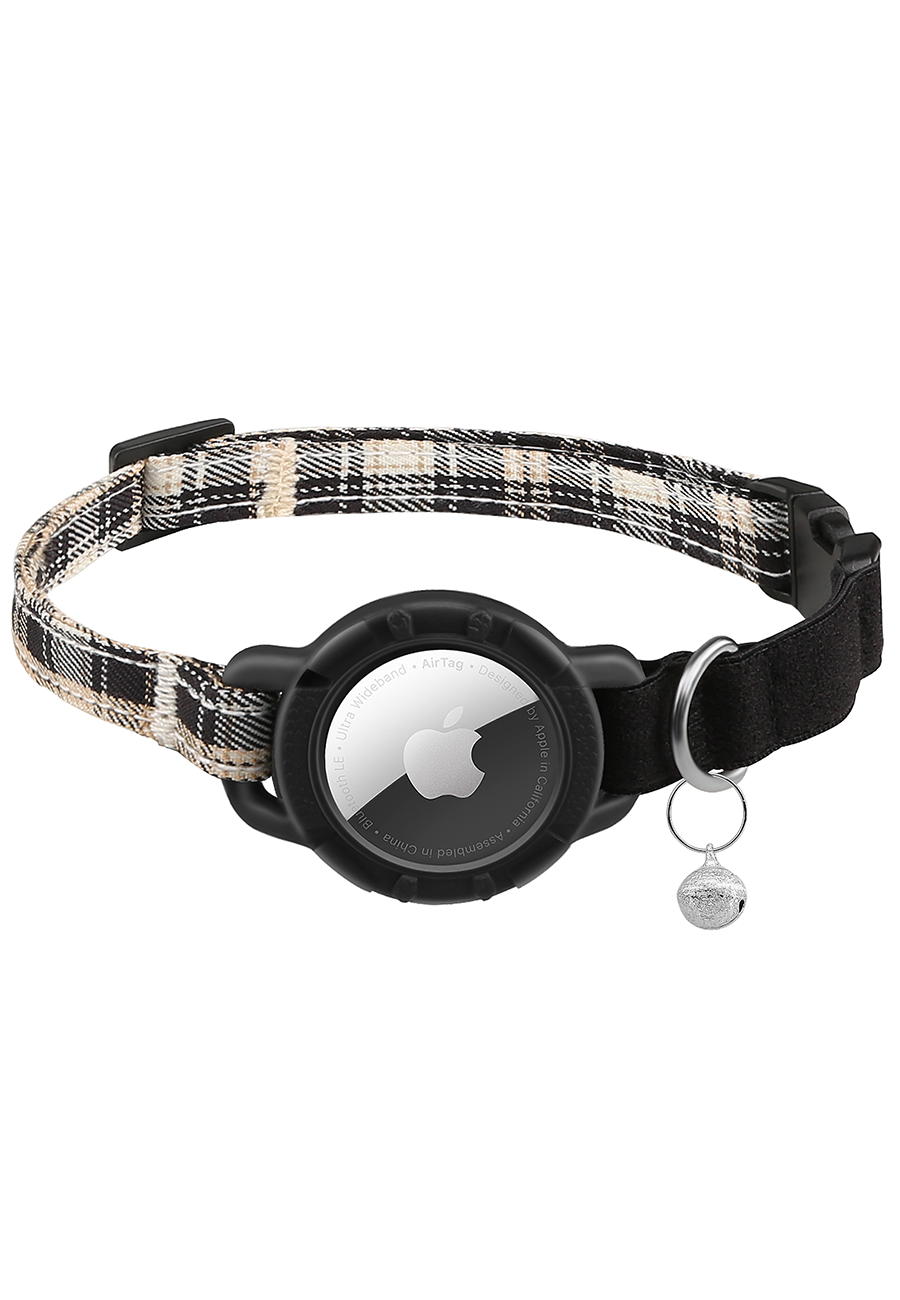 Plaid AirTag Cat Collar with QR Code Tag